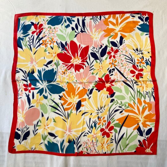 Floral Flower Scarf Wrap Multicolor Square Summer 27" X 27" Red Blue Yellow Pink - Picture 2 of 14